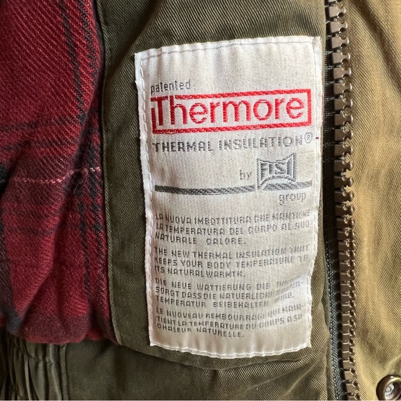VTG Woolrich Men Bomber Jacket Thermore Green Brown Leather Size XL Rustic Cabin - Picture 7 of 11